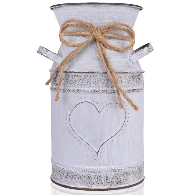 75 HIGH DECORATIVE VASE WITH UNIQUE HEARTSHAPED AND ROPE DESIGN GALVANIZED FINISH RUSTIC DECORATED FOR LIVING ROOM BEDROOM KITCHEN GREY