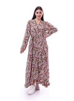 Andora Long Sleeves Flower Patterned Dress _ Purple & Orange  - Image 1