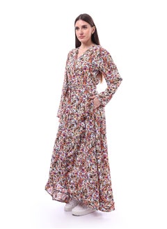 Andora Long Sleeves Flower Patterned Dress _ Purple & Orange  - Image 2