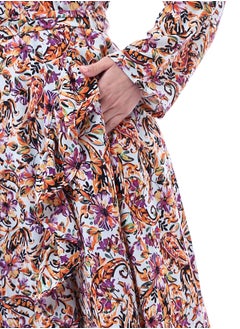 Andora Long Sleeves Flower Patterned Dress _ Purple & Orange  - Image 4