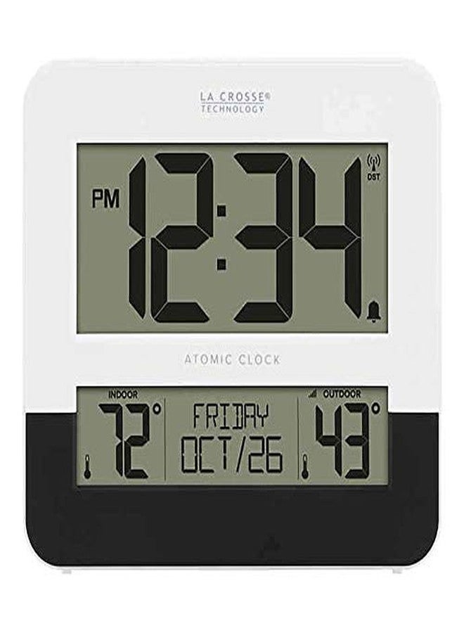 La Crosse Technology La Crosse Atomic Digital Wall Clock with in/Outdoor Temperature in Black/White - Image 1