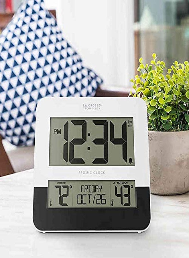 La Crosse Technology La Crosse Atomic Digital Wall Clock with in/Outdoor Temperature in Black/White - Image 5