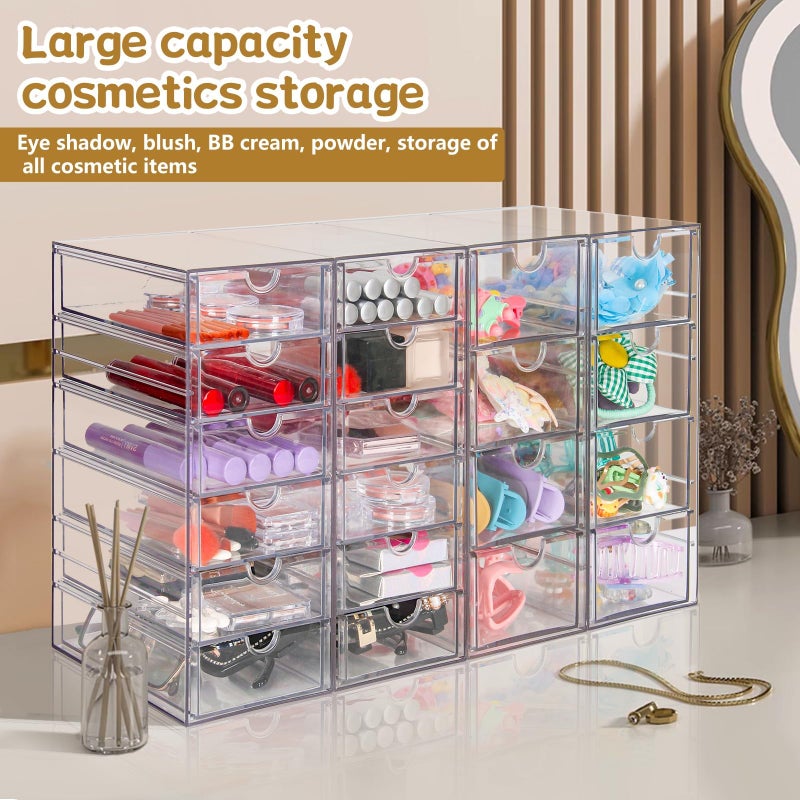 VZKAH Acrylic Organizer with Drawers | 20 Drawers 4 Sets | Desk Organizer and Storage, Clear Makeup Organization, For Office/Art Supply/Craft Storage and Organization - Image 2