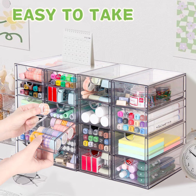 VZKAH Acrylic Organizer with Drawers | 20 Drawers 4 Sets | Desk Organizer and Storage, Clear Makeup Organization, For Office/Art Supply/Craft Storage and Organization - Image 3