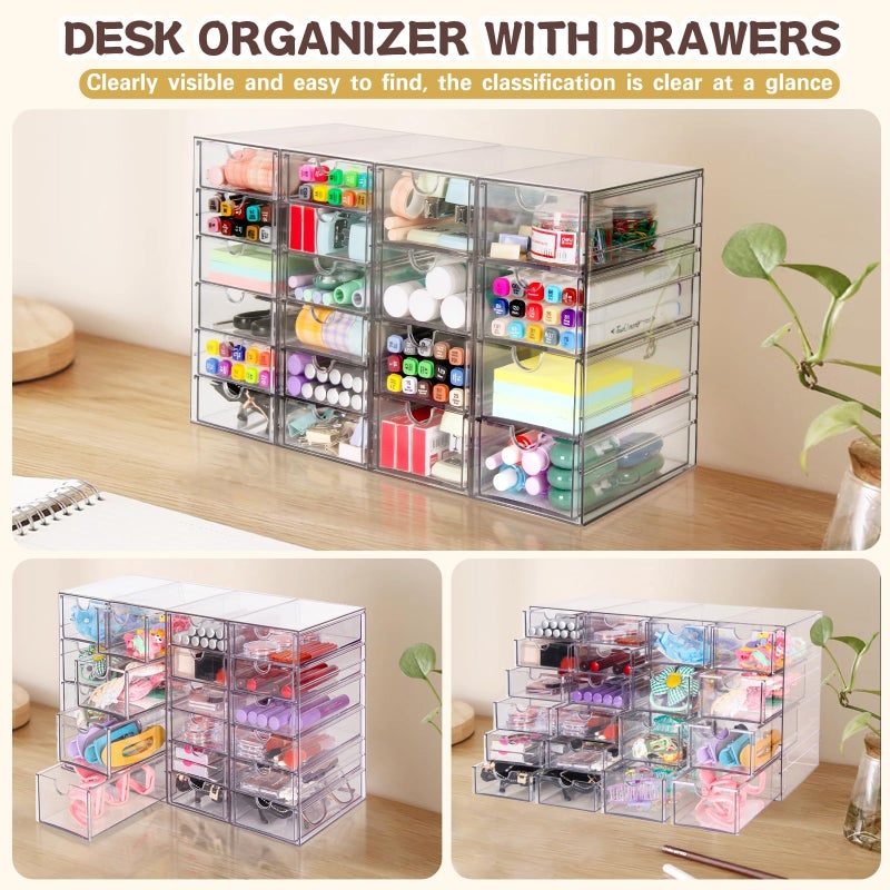 VZKAH Acrylic Organizer with Drawers | 20 Drawers 4 Sets | Desk Organizer and Storage, Clear Makeup Organization, For Office/Art Supply/Craft Storage and Organization - Image 5