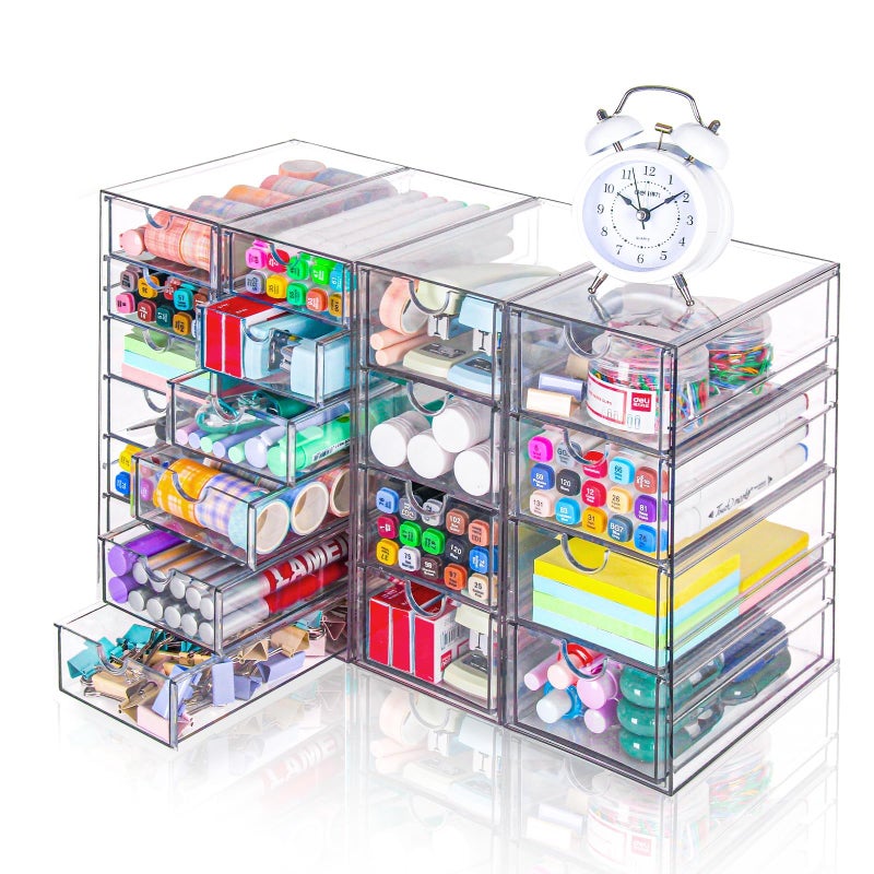 VZKAH Acrylic Organizer with Drawers | 20 Drawers 4 Sets | Desk Organizer and Storage, Clear Makeup Organization, For Office/Art Supply/Craft Storage and Organization - Image 1