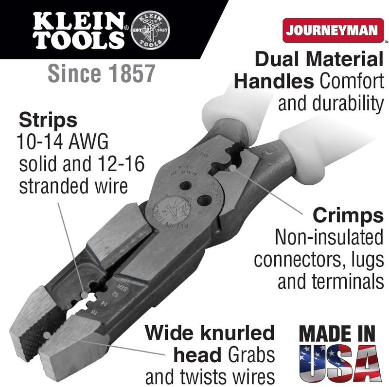 Klein Tools J215-8CR Multitool Pliers, Made in USA, Hybrid Multi Purpose Tool / Crimper, Wire Stripper, Bolt Shearing, Wire Grabbing, Twisting, Looping - Image 2