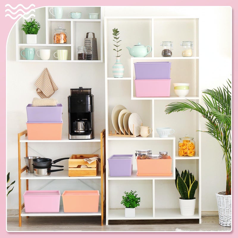 Menkxi 6 Pcs Storage Bins with Lids Small Plastic Storage Containers Stackable Storing Baskets Box Cute Organizer Bins for Organizing Shelves (Pink,Purple,Orange) - Image 4
