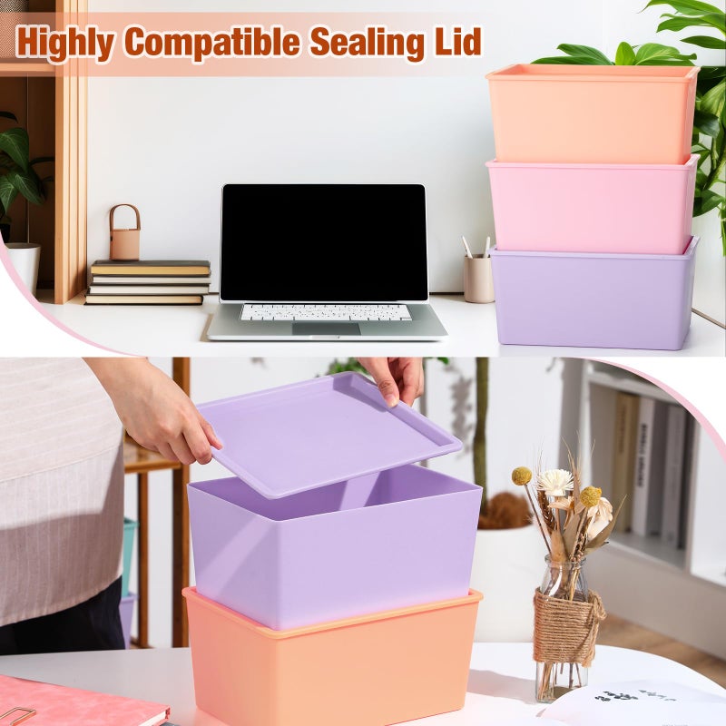 Menkxi 6 Pcs Storage Bins with Lids Small Plastic Storage Containers Stackable Storing Baskets Box Cute Organizer Bins for Organizing Shelves (Pink,Purple,Orange) - Image 3