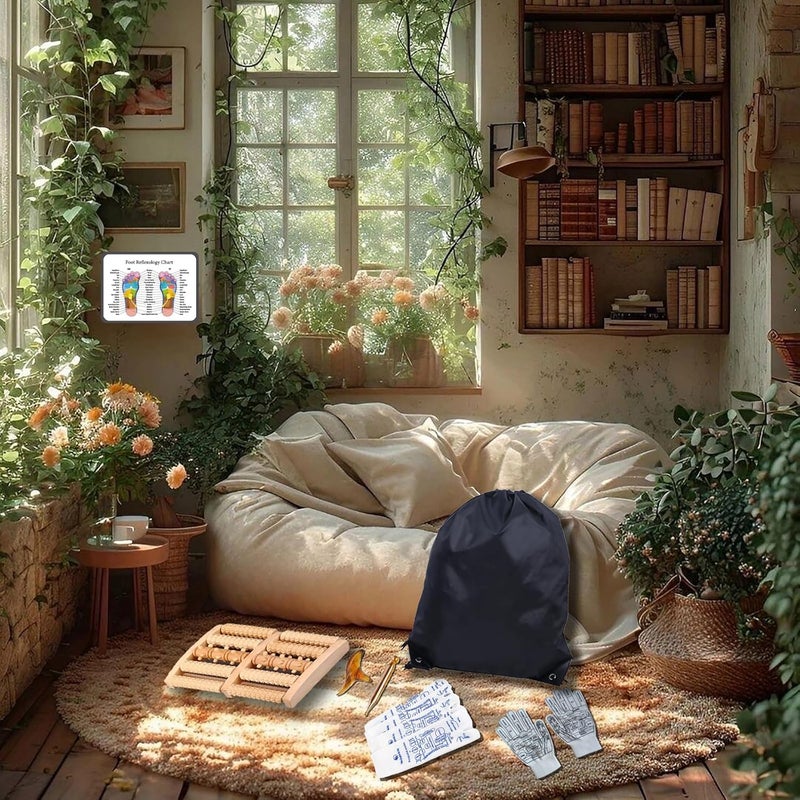 Wooden Foot Roller Massage  Feet Massager with Reflexology Socks with Gloves Tools Set  Wood Roller to Enhance Circulation Relieve Pain in Wide FeetPromote Health Gift for Mom Dad or Elderly - Image 3