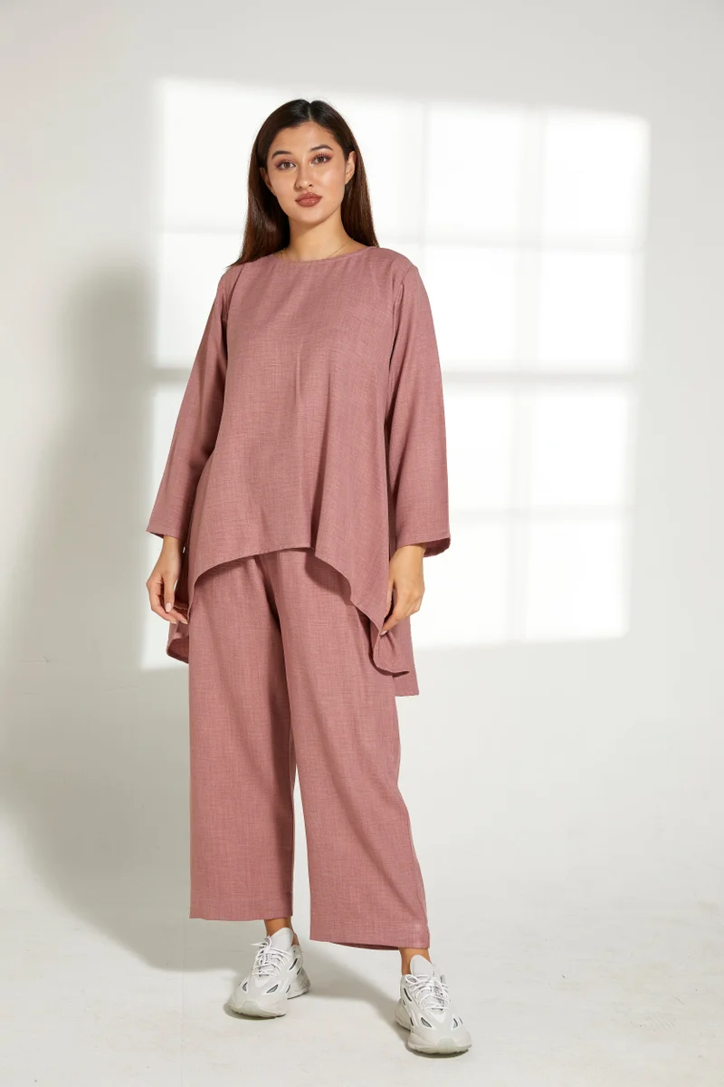 Moistreet Asymmetric Boat Neck Top & Pants Set