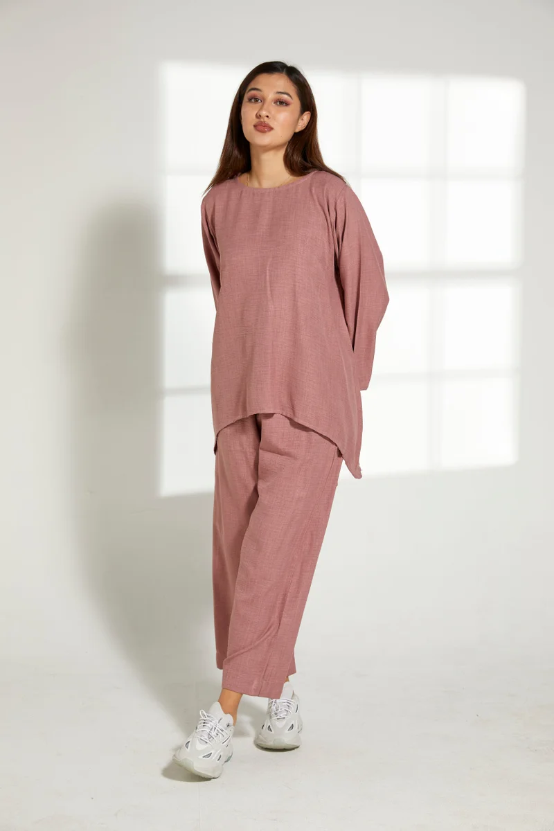 Moistreet Asymmetric Boat Neck Top & Pants Set