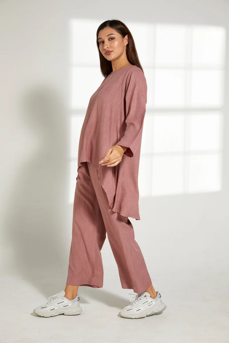 Moistreet Asymmetric Boat Neck Top & Pants Set
