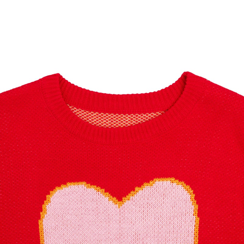 Beopjesk Heart Sweater for Women Winter Cute Long Sleeve Valentine's Day Knitted Pullover Jumper Tops (US, Alpha, Large, Regular, Regular, Red-Pink) - Image 3