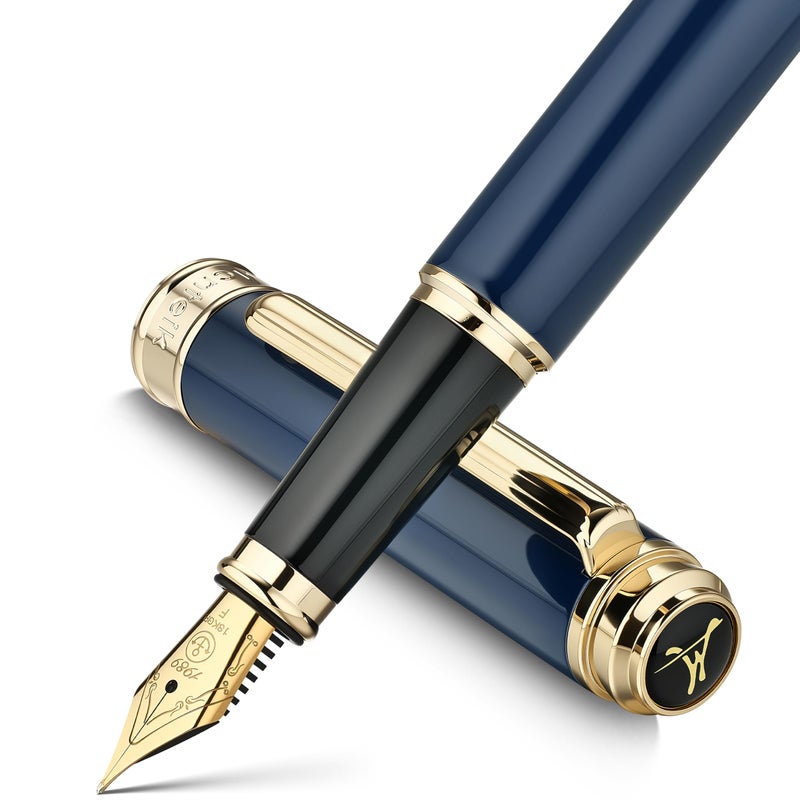MCNTEIK 317 Fountain Pen,Stunning Luxury Piano Lacquer,18K Gilded Nib(Fine),Gorgeous 24K Gold Finish, Ink Converter,Best Gift for Men&Women-Elegant,Executive,Nice Pens for Writing, BU-F - Image 1