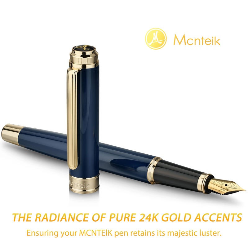 MCNTEIK 317 Fountain Pen,Stunning Luxury Piano Lacquer,18K Gilded Nib(Fine),Gorgeous 24K Gold Finish, Ink Converter,Best Gift for Men&Women-Elegant,Executive,Nice Pens for Writing, BU-F - Image 3