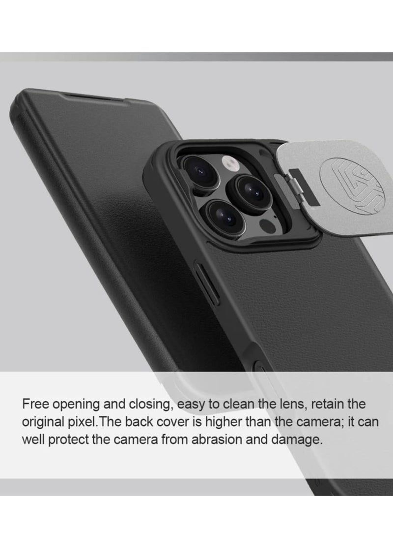 Case Compatible with iPhone 16 Pro Max Case, PU Leather Case with Slide Camera Cover Built-in Card Slots, Lens Protection Slim Flip Cover for iPhone 16 Pro Max (Black) - Image 5