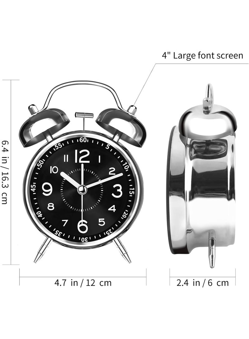 Loud Alarm Clock for Heavy Sleepers Adults,Retro 4 Inch Silent Non-Ticking Quartz with Backlight,Twin Bell Analog Kids Alarm Clocks for Bedrooms Bedside - Image 2