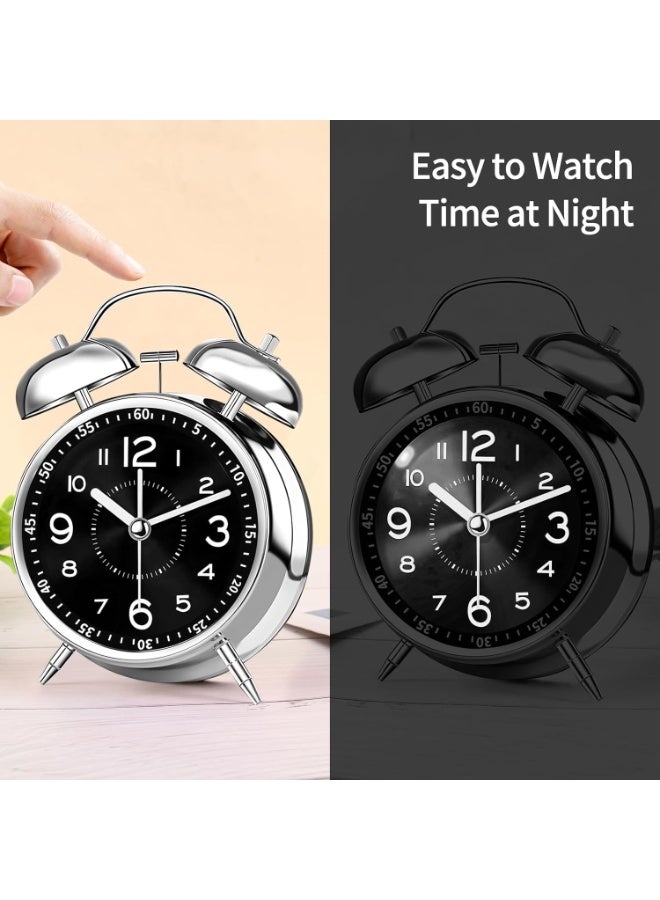 Loud Alarm Clock for Heavy Sleepers Adults,Retro 4 Inch Silent Non-Ticking Quartz with Backlight,Twin Bell Analog Kids Alarm Clocks for Bedrooms Bedside - Image 4