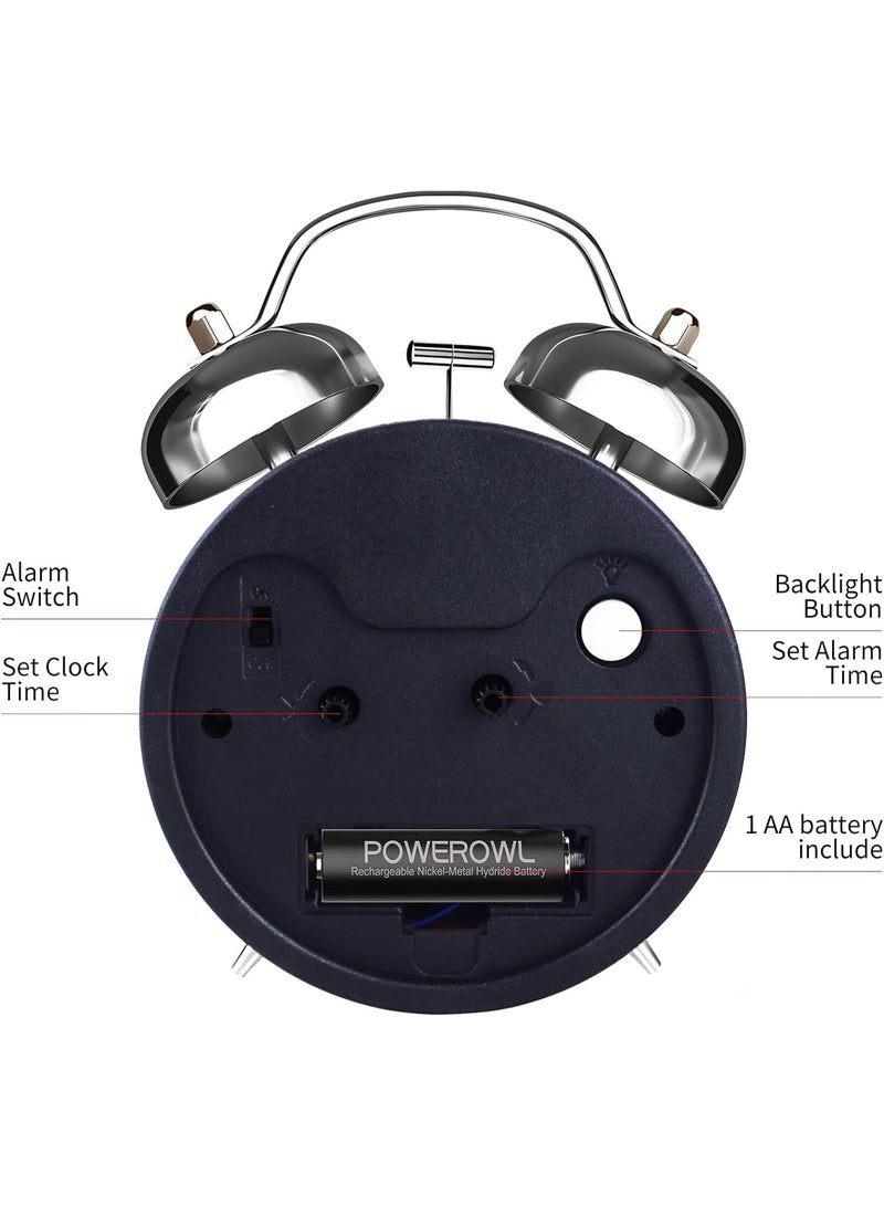 Loud Alarm Clock for Heavy Sleepers Adults,Retro 4 Inch Silent Non-Ticking Quartz with Backlight,Twin Bell Analog Kids Alarm Clocks for Bedrooms Bedside - Image 5