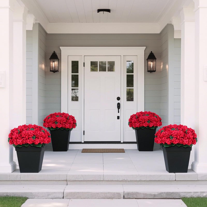 Juxdp 18" Artificial Geraniums Topiary - 2 Set for Front Porch Decor,Faux Silk Flowers Bushes UV Resistant Potted Plants for Outdoor Indoor Door Offices Garden Farmhouse Home Decor (Red) - Image 5