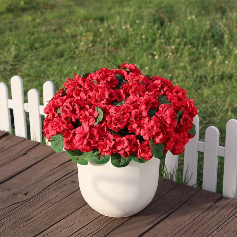 Juxdp 18" Artificial Geraniums Topiary - 2 Set for Front Porch Decor,Faux Silk Flowers Bushes UV Resistant Potted Plants for Outdoor Indoor Door Offices Garden Farmhouse Home Decor (Red) - Image 2