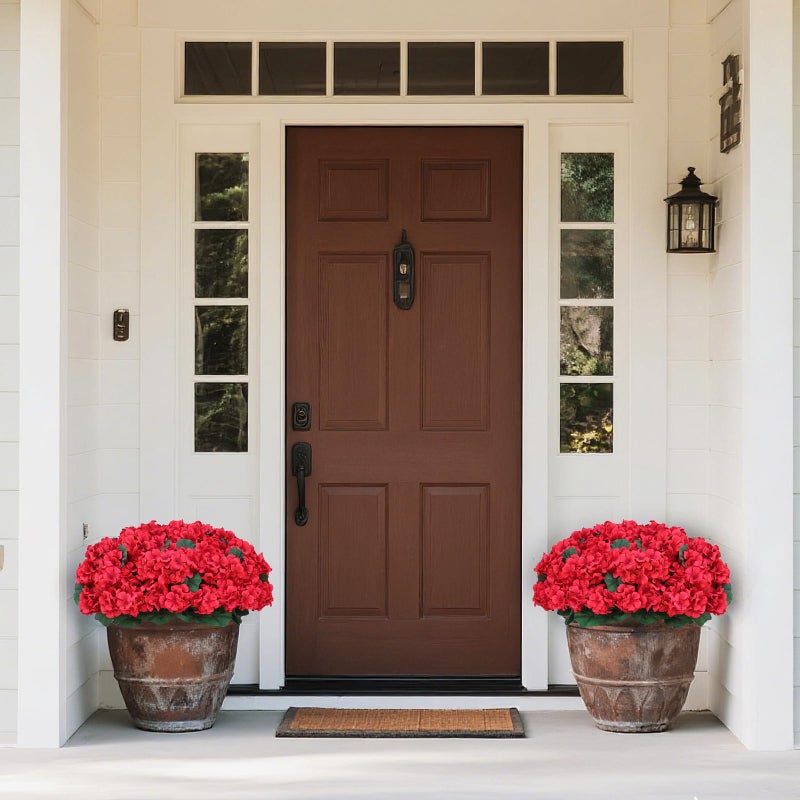 Juxdp 18" Artificial Geraniums Topiary - 2 Set for Front Porch Decor,Faux Silk Flowers Bushes UV Resistant Potted Plants for Outdoor Indoor Door Offices Garden Farmhouse Home Decor (Red) - Image 3
