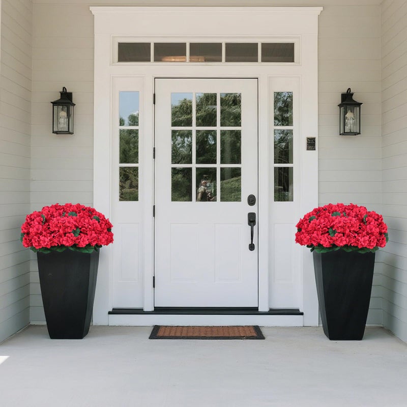 Juxdp 18" Artificial Geraniums Topiary - 2 Set for Front Porch Decor,Faux Silk Flowers Bushes UV Resistant Potted Plants for Outdoor Indoor Door Offices Garden Farmhouse Home Decor (Red) - Image 4