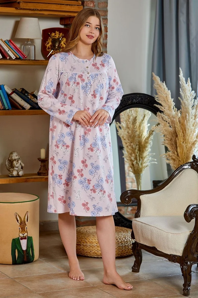 كوسي باي اكوا 23129 Women's Long Sleeve Nightgown-Powder
