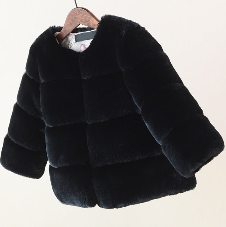 Children'S Fur Coat Patchwork Jacket Long-Sleeved Thickened Versatile Boys' And Girls' Faux Rabbit Fur Short Fur Coat - Image 5