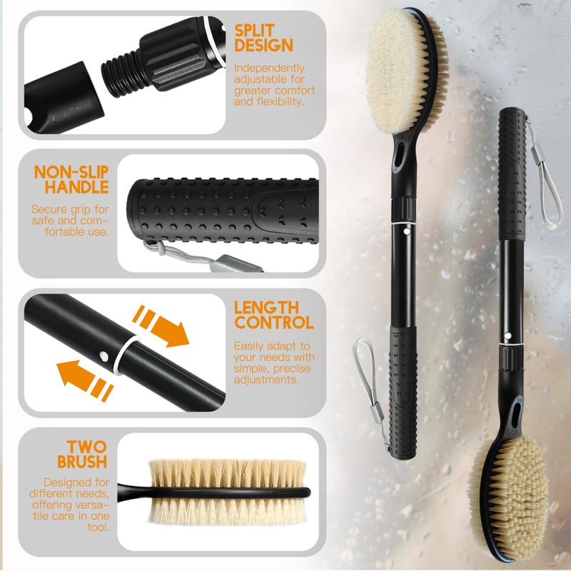 Gobiteli Back Scrubber with Soft and Stiff Bristles, 17''-25'' Long Handle Dual-Sided Shower Brush for Body for Deep Cleaning - Image 2