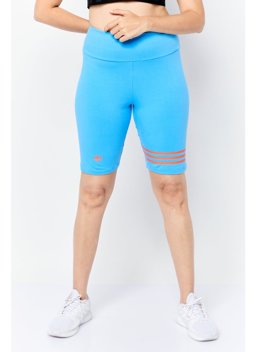 adidas Originals Women Tight Fit Brand Logo Biker Shorts, Blue  - Image 1