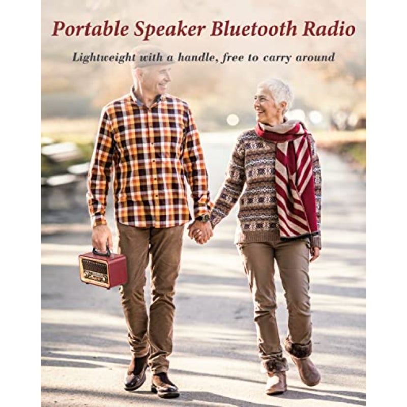 Retro Vintage Radio with Bluetooth Rich Bass Stereo Sound, Radios Portable AM FM, Rechargeable Speaker with TWS Pairing, Loud Volume, BT5.0, TF Card and MP3 Player for Home/Party - Image 3