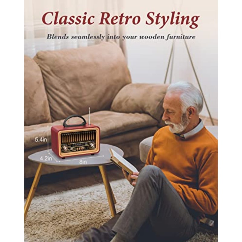 Retro Vintage Radio with Bluetooth Rich Bass Stereo Sound, Radios Portable AM FM, Rechargeable Speaker with TWS Pairing, Loud Volume, BT5.0, TF Card and MP3 Player for Home/Party - Image 4