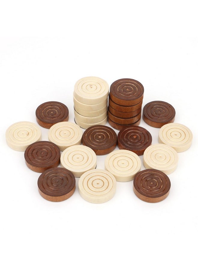 QuadPro - Wooden Checkers Pieces Only, 24 Wood Checkers Pieces With Storage Bag, Premium Wood Pieces For Backgammon, Ideal For Replacement Or Spare Pieces (1.26”Diameter -Brown&Burlywood) - Image 1