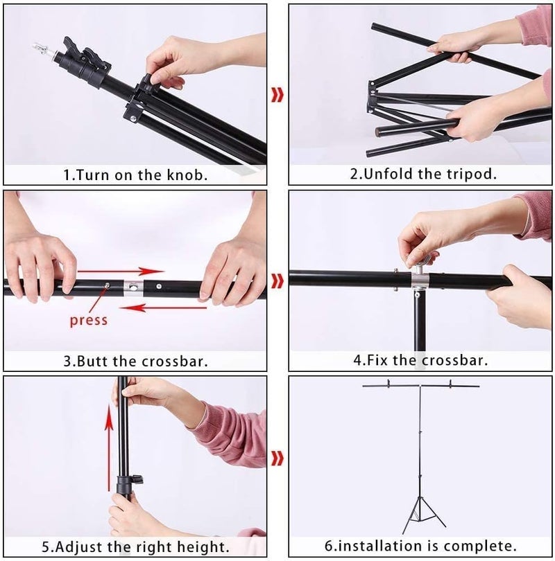 PADOM T-Shape Portable Background Backdrop Support Stand Kit 5ft (150cm) Wide 7ft(200cm) Tall Adjustable Photo Backdrop Stand with 4 Spring Clamps - Image 3