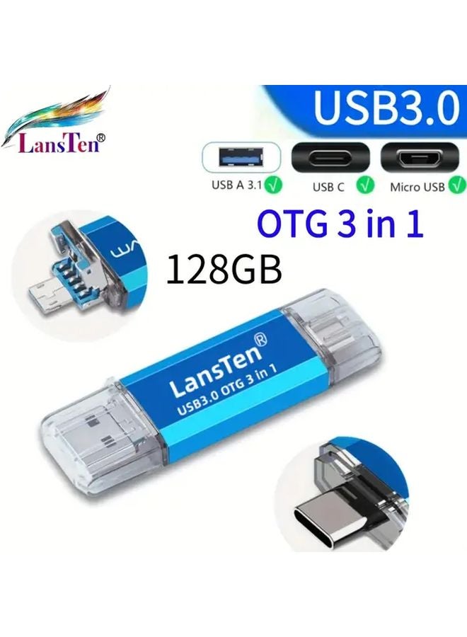 128GB 3 In 1 USB C Flash Drive USB A And Type C Dual Drive OTG Storage For Smartphone Tablet Computer - Image 1