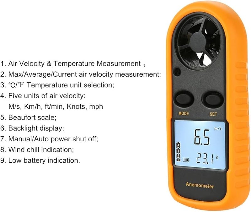 مقياس سرعة الرياح الرقمي الصناعي بشاشة خلفية 5 وحدات أصفر وأسود - Image 4