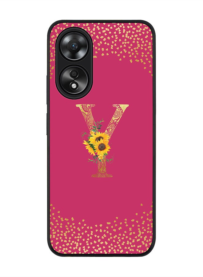 Stylizedd Rugged Black edge case for Oppo A58 4G Case Cover- Custom Monogram Initial Letter Mandala Floral Pattern Alphabet- Y (Deep Pink rose) - Image 1