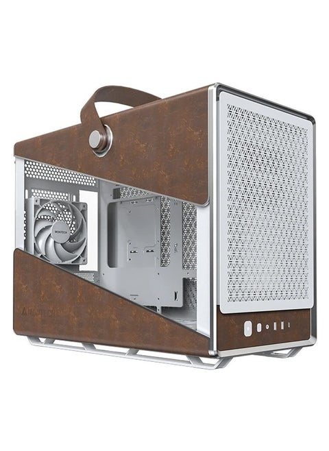 Heritage PRO Micro-ATX / Mini-ITX Case - Portable Made Easy, Big Performance in a Compact Size, Eco-Leather Finish, Customizable Power Placement, Magnetic Dust Filter, Includes 4 GF120mm Fans, Headphone Holder, 480x235x368mm, 5 PCIe Slots, 170mm CPU Cooler, 400mm GPU, 165mm PSU (ATX/SFX), USB 3.0 x2, Type-C (20G), Radiator Support up to 360mm | White