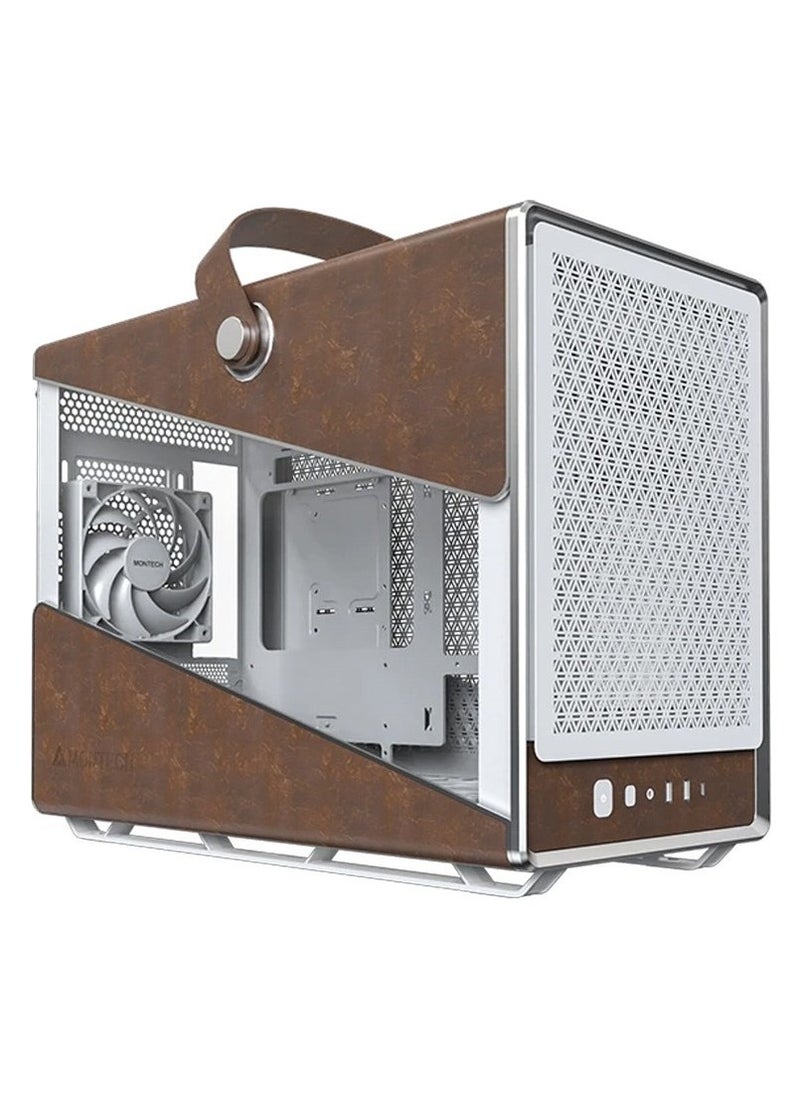 MONTECH - Heritage PRO Micro-ATX / Mini-ITX Case - Portable Made Easy, Big Performance in a Compact Size, Eco-Leather Finish, Customizable Power Placement, Magnetic Dust Filter, Includes 4 GF120mm Fans, Headphone Holder, 480x235x368mm, 5 PCIe Slots, 170mm CPU Cooler, 400mm GPU, 165mm PSU (ATX/SFX), USB 3.0 x2, Type-C (20G), Radiator Support up to 360mm | White - Image 1