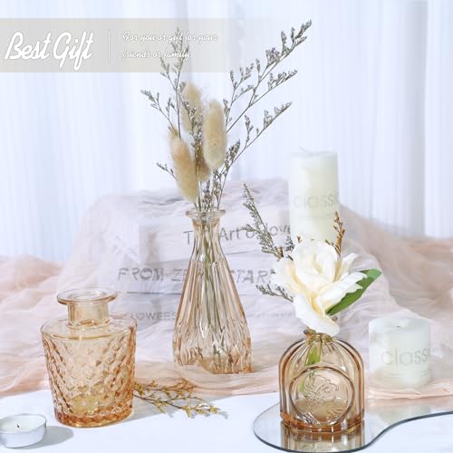 TBWIND Glass Bud Vase Set of 5, Small Amber Flower Vases for Centerpieces in Bulk, Mini Vintage Vase for Wedding Decor, Single Flowers, and Home Table Décor - Image 5