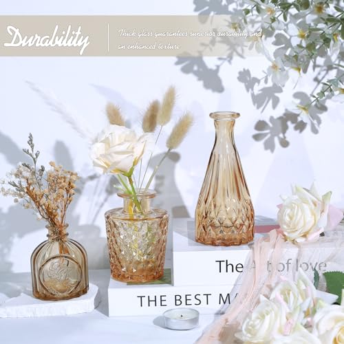 TBWIND Glass Bud Vase Set of 5, Small Amber Flower Vases for Centerpieces in Bulk, Mini Vintage Vase for Wedding Decor, Single Flowers, and Home Table Décor - Image 4