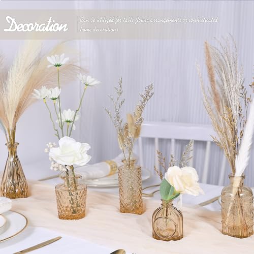 TBWIND Glass Bud Vase Set of 5, Small Amber Flower Vases for Centerpieces in Bulk, Mini Vintage Vase for Wedding Decor, Single Flowers, and Home Table Décor - Image 2