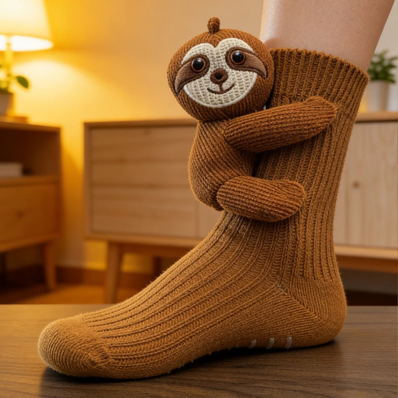 Animal Plush Floor Socks with Grip Dots - Cute Cartoon Knitted Slipper Socks - Image 3