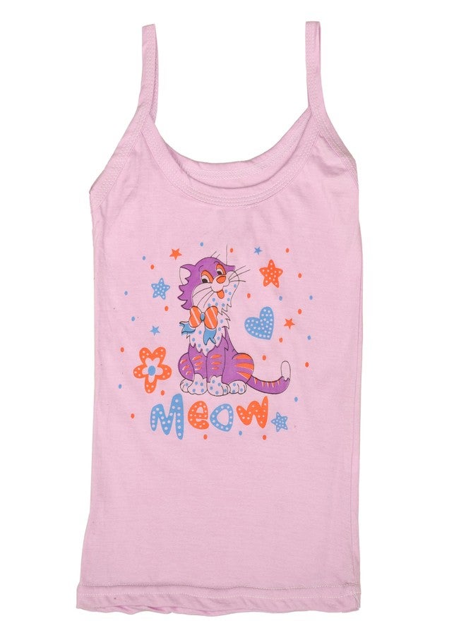 FASHFLOW Pure Cotton Multicolor Cartoon Print Camisoles Vest Slip Samij Sando for Kids Baby Girls Combo Pack of 5. (18-24 Months) Multicolour - Image 5