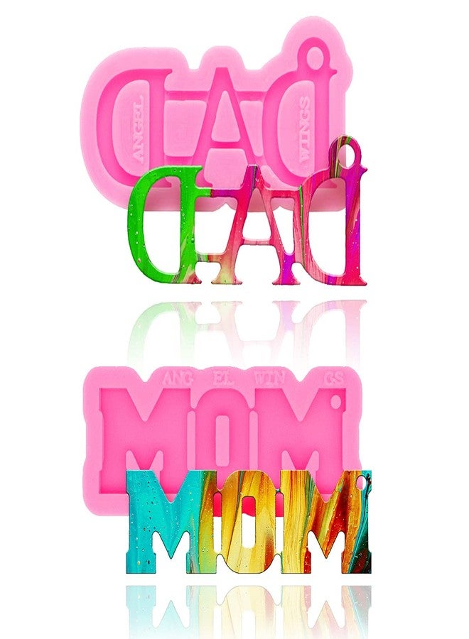 Angel Wings 2 Pcs Mom and Dad Words Keychain Silicone Mold Set Chocolate Candy Clay Molds for DIY Mother's Day/Father's Day Gifts, Pudding, Luggage Tag, Candy, Desserts, Baking Cake Topper Decor - Image 1