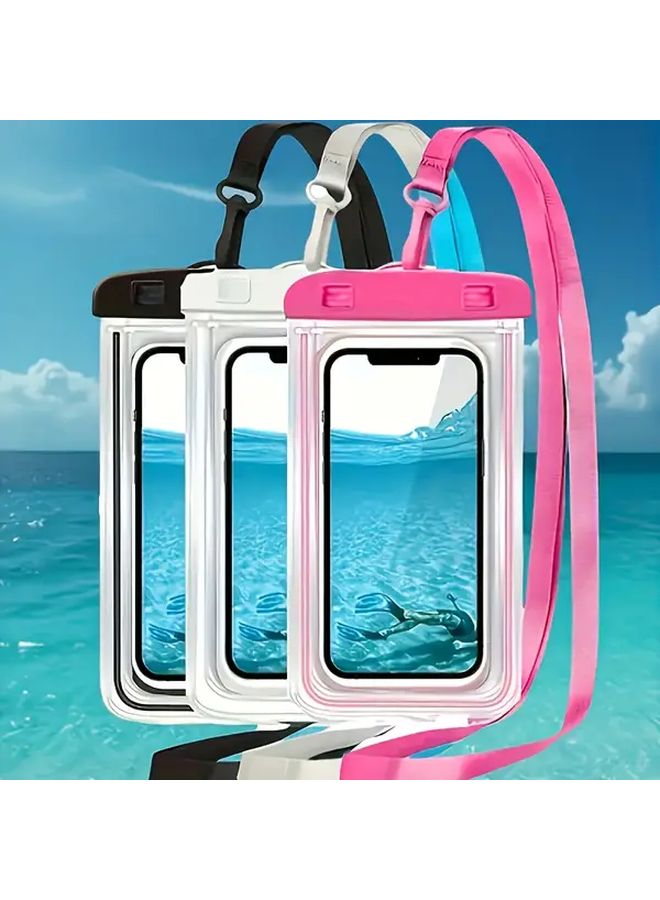 Large Waterproof Phone Pouch With Strap 8 Inch Holder Dry Bag Transparent Plastic Neck Strap For Outdoor Activities Cycling Beach Cruises Swimming Water Parks Surfing Diving Travel Durable Material Pink - Image 2