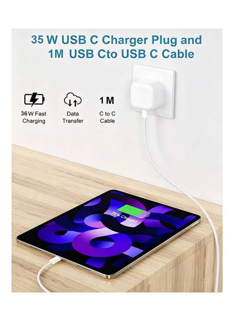 نيكور شاحن بقوة 35 واط بمنفذ USB-C لهواتف iPhone 17 و iPhone 16 و iPhone 15 Pro Max، يتضمن كابل شحن سريع بطول متر واحد (Type-C إلى Type-C) متوافق مع iPhone 16 و iPhone 15 (بجميع إصداراته) و Samsung S24 وجميع الهواتف والأجهزة اللوحية التي تعمل بمنفذ USB-C. - Image 4