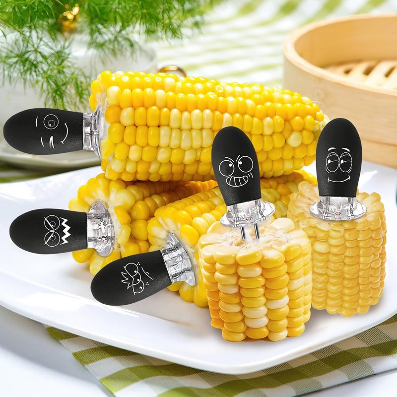 Augsun Corn Holders, 10Pcs/5 Pairs Corn Cob Holders Sets, Funny Faces Stainless Steel Corn on The Cob Holders BBQ Fork Skewers for Home Cooking Parties Camping, Black - Image 4